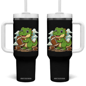 Cute Dinosaur Playing Football Tumbler With Handle Funny Kids Gift TS12 One Size: 40 oz Black Print Your Wear
