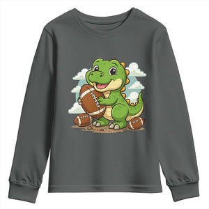 Cute Dinosaur Playing Football Youth Sweatshirt Funny Kids Gift TS12 Dark Heather Print Your Wear