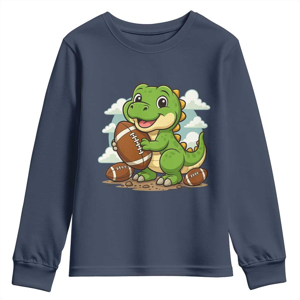 Cute Dinosaur Playing Football Youth Sweatshirt Funny Kids Gift TS12 Navy Print Your Wear