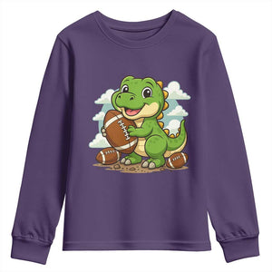 Cute Dinosaur Playing Football Youth Sweatshirt Funny Kids Gift TS12 Purple Print Your Wear