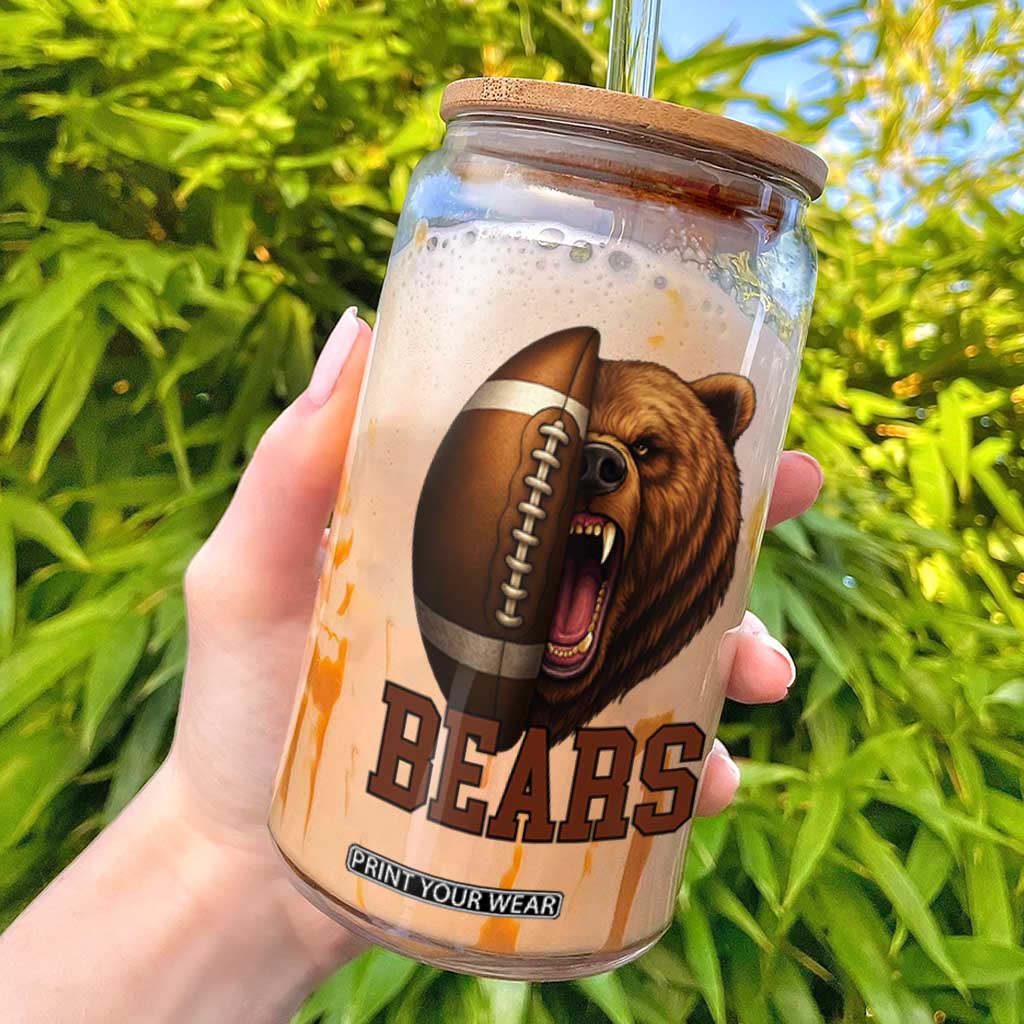 Fear The Bear Football Glass Can Game Day Sports Fan Gift TS12 White Print Your Wear