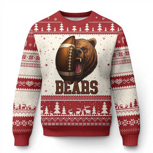 Fear The Bear Football Ugly Christmas Sweater Game Day Sports Fan Gift TS12 Beige Red Print Your Wear
