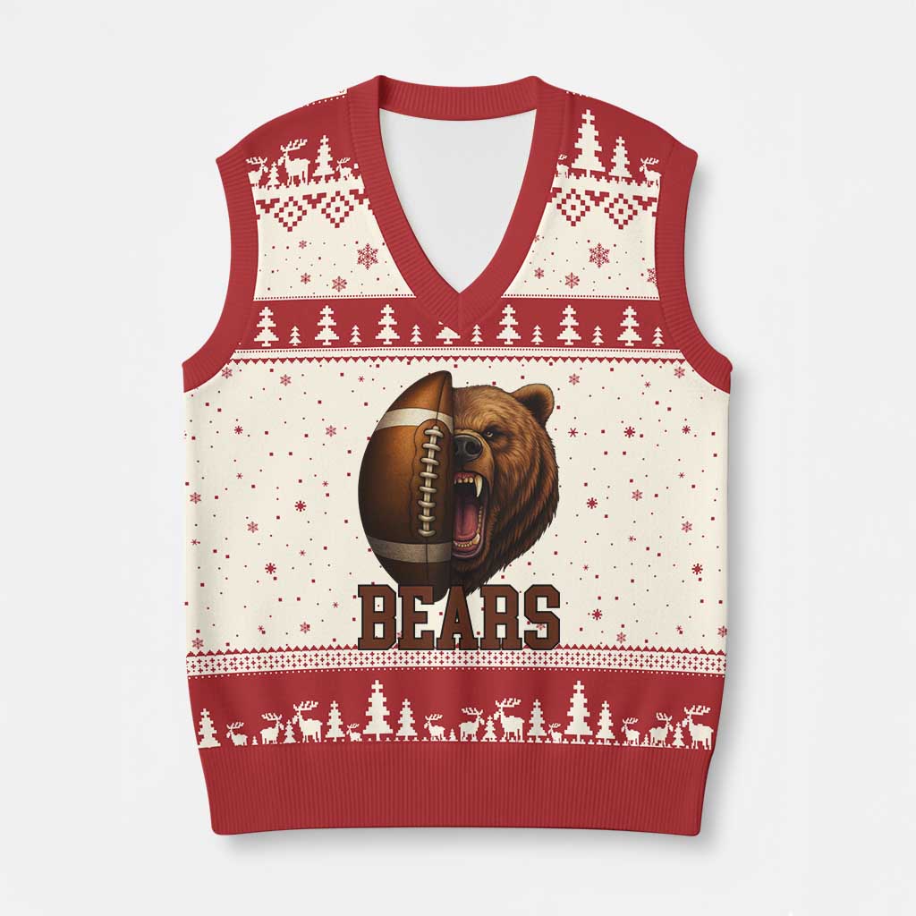 Fear The Bear Football V-Neck Knit Sweater Vest Game Day Sports Fan Gift TS12 Beige Red Print Your Wear