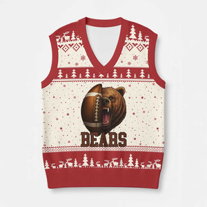 Fear The Bear Football V-Neck Knit Sweater Vest Game Day Sports Fan Gift TS12 Beige Red Print Your Wear