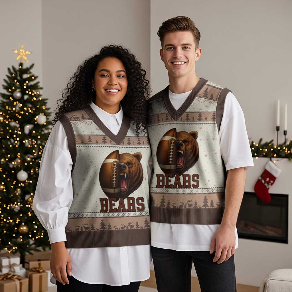 Fear The Bear Football V-Neck Knit Sweater Vest Game Day Sports Fan Gift TS12 Mocha Mousse Print Your Wear