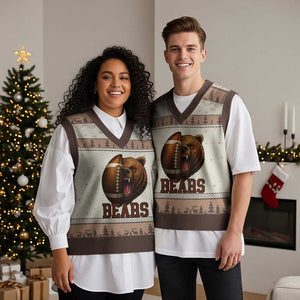 Fear The Bear Football V-Neck Knit Sweater Vest Game Day Sports Fan Gift TS12 Mocha Mousse Print Your Wear