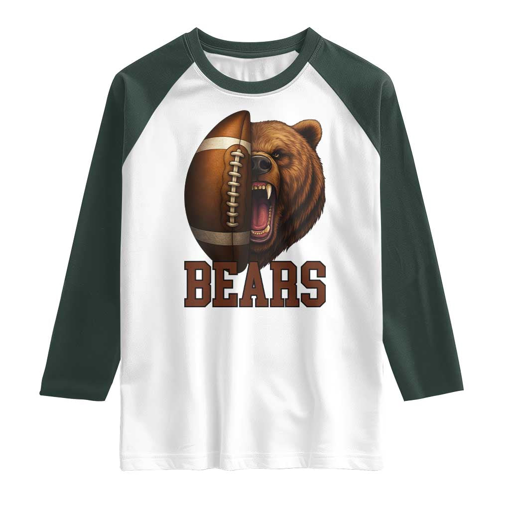 Fear The Bear Football Raglan Shirt Game Day Sports Fan Gift TS12 White Dark Forest Green Print Your Wear