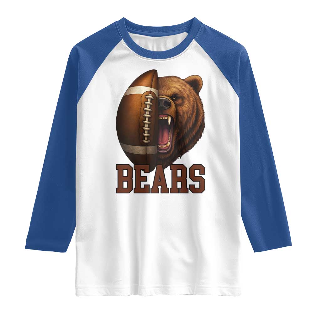 Fear The Bear Football Raglan Shirt Game Day Sports Fan Gift TS12 White Royal Print Your Wear