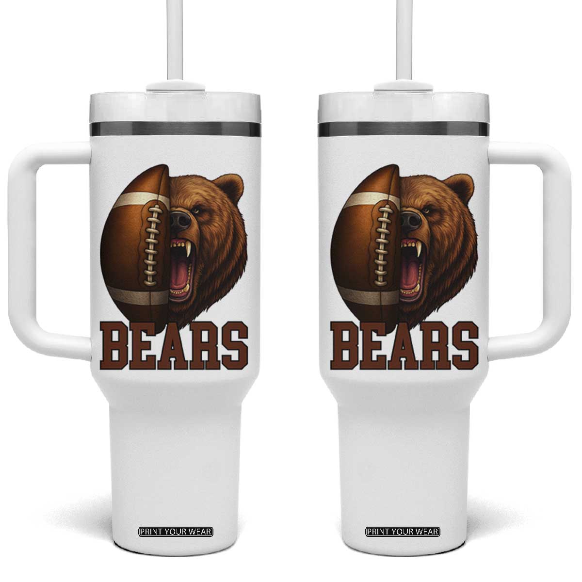 Fear The Bear Football Tumbler With Handle Game Day Sports Fan Gift TS12 One Size: 40 oz White Print Your Wear