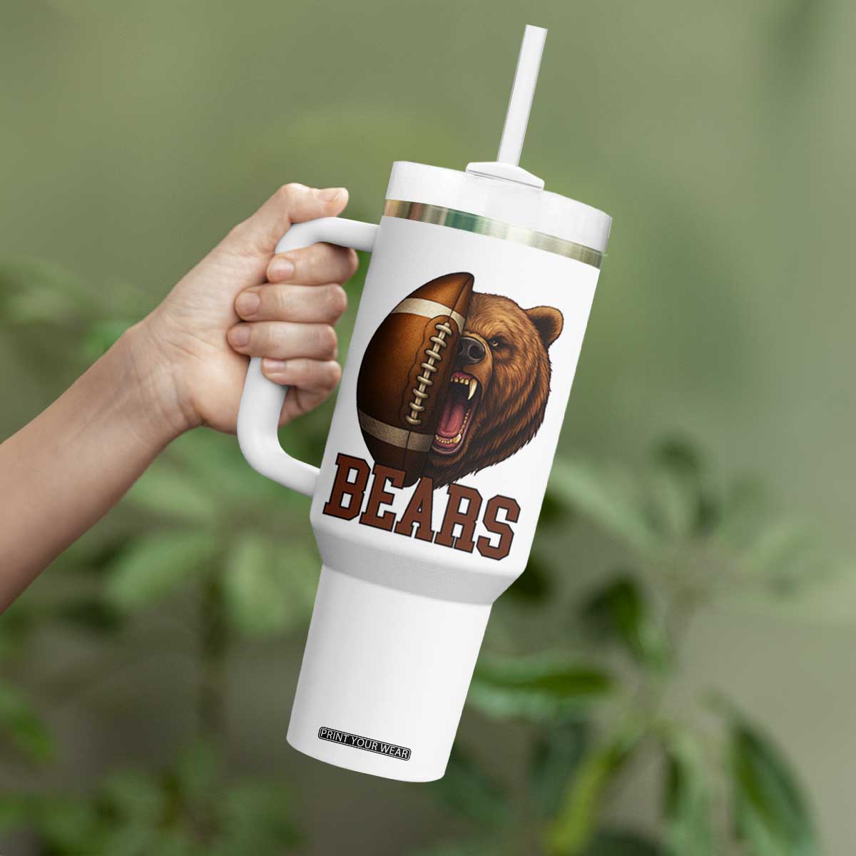 Fear The Bear Football Tumbler With Handle Game Day Sports Fan Gift TS12 Print Your Wear