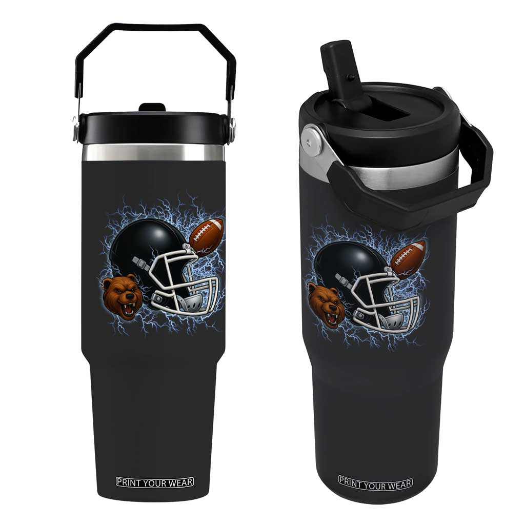 Game Day Sports Fan Gift Flip Straw Tumbler Lightning Bear Helmet TS12 One Size: 30 oz Black Print Your Wear