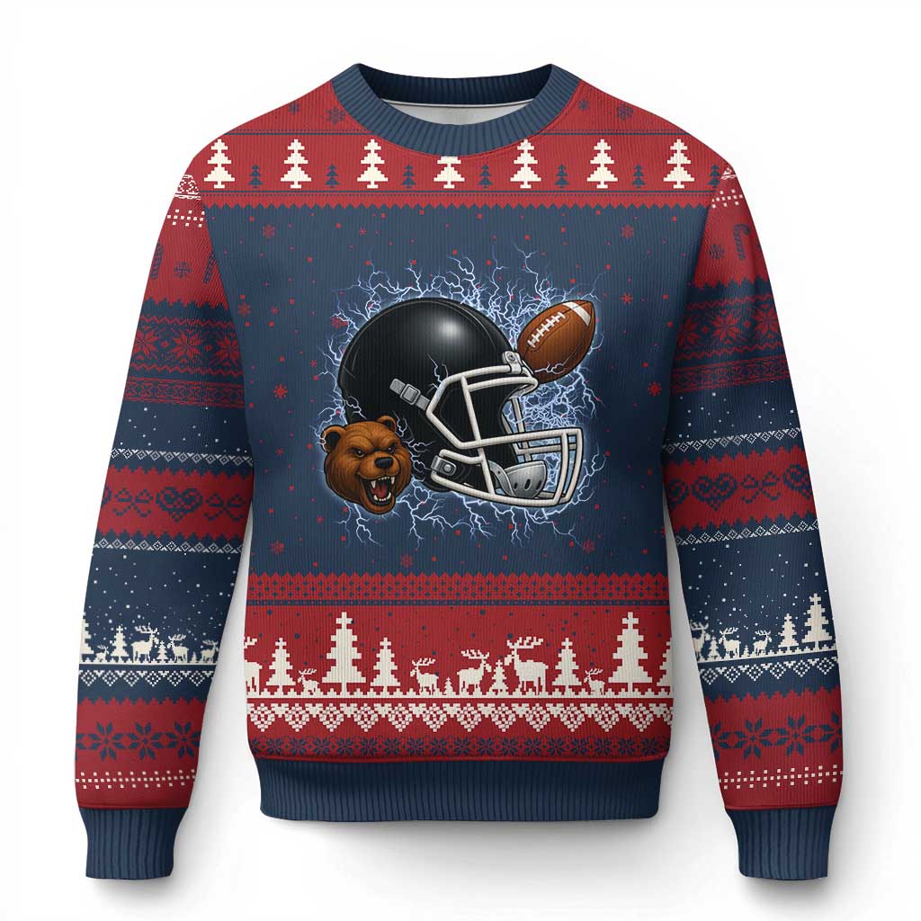 Game Day Sports Fan Gift Ugly Christmas Sweater Lightning Bear Helmet TS12 Navy Red Print Your Wear