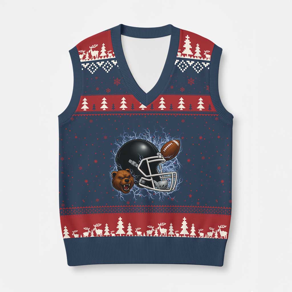 Game Day Sports Fan Gift V-Neck Knit Sweater Vest Lightning Bear Helmet TS12 Navy Red Print Your Wear