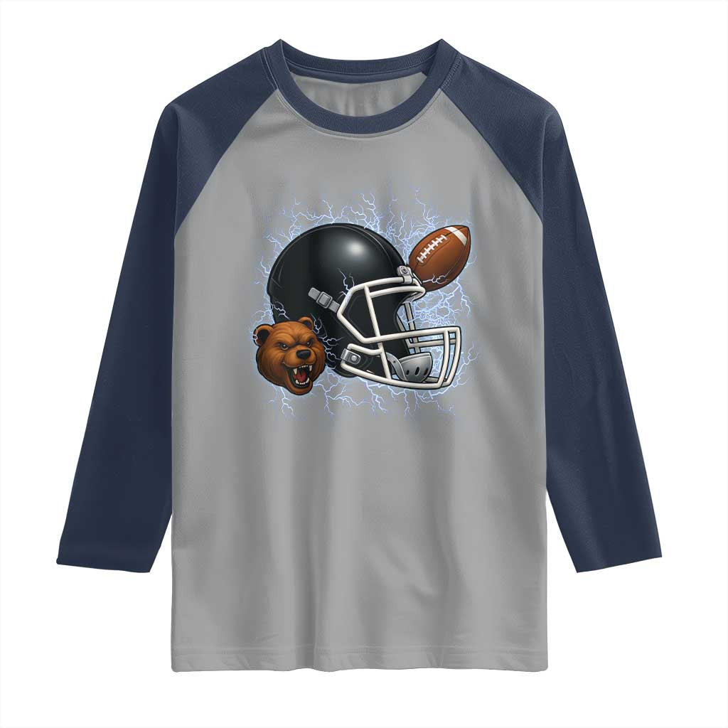 Game Day Sports Fan Gift Raglan Shirt Lightning Bear Helmet TS12 Sport Gray Navy Print Your Wear