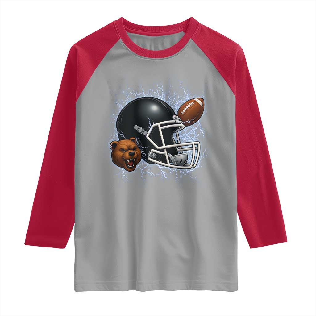 Game Day Sports Fan Gift Raglan Shirt Lightning Bear Helmet TS12 Sport Gray Red Print Your Wear