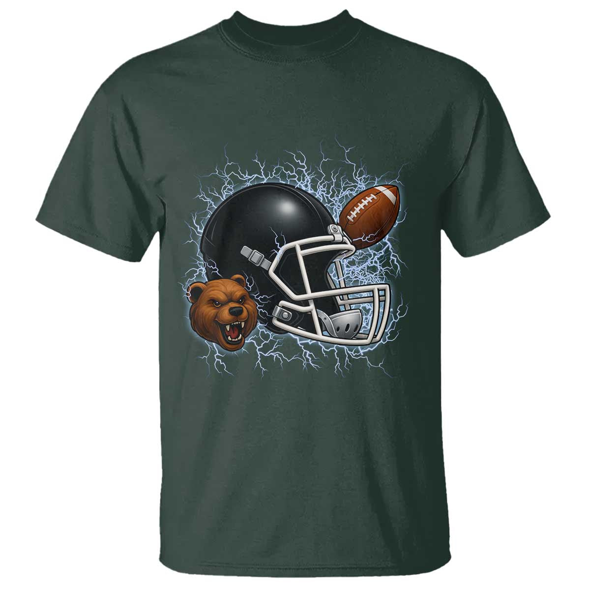 Game Day Sports Fan Gift T Shirt Lightning Bear Helmet TS12 Dark Forest Green Print Your Wear