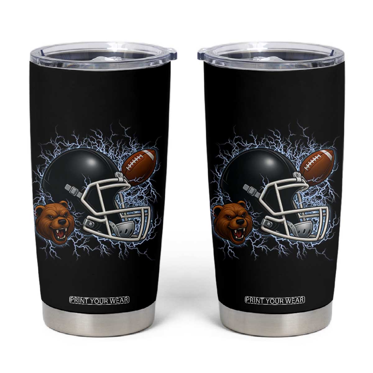 Game Day Sports Fan Gift Tumbler Cup Lightning Bear Helmet TS12 Black Print Your Wear