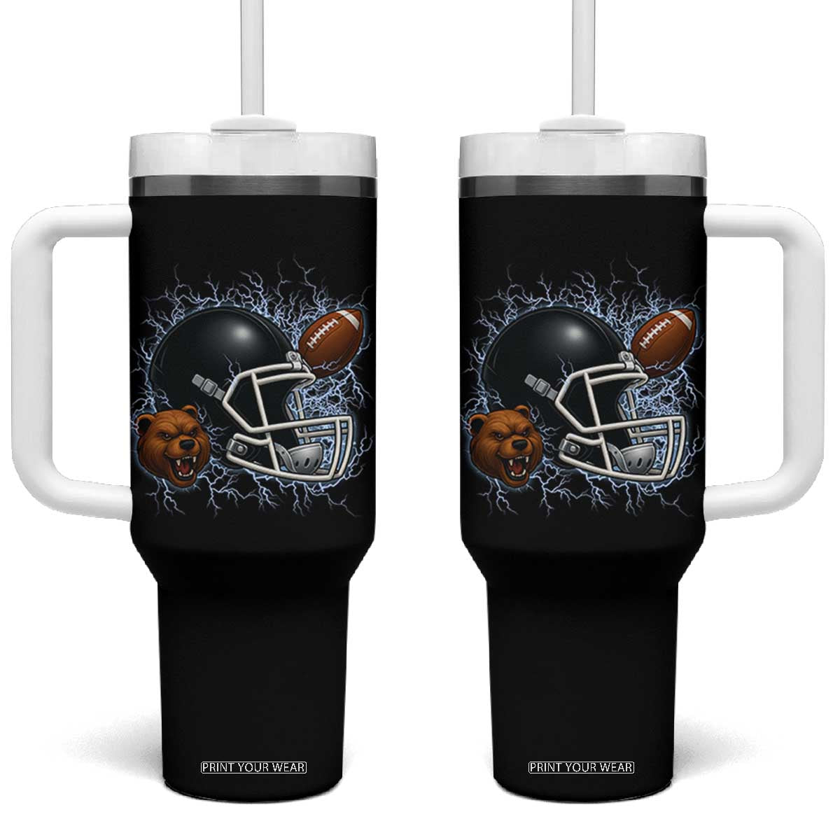 Game Day Sports Fan Gift Tumbler With Handle Lightning Bear Helmet TS12 One Size: 40 oz Black Print Your Wear