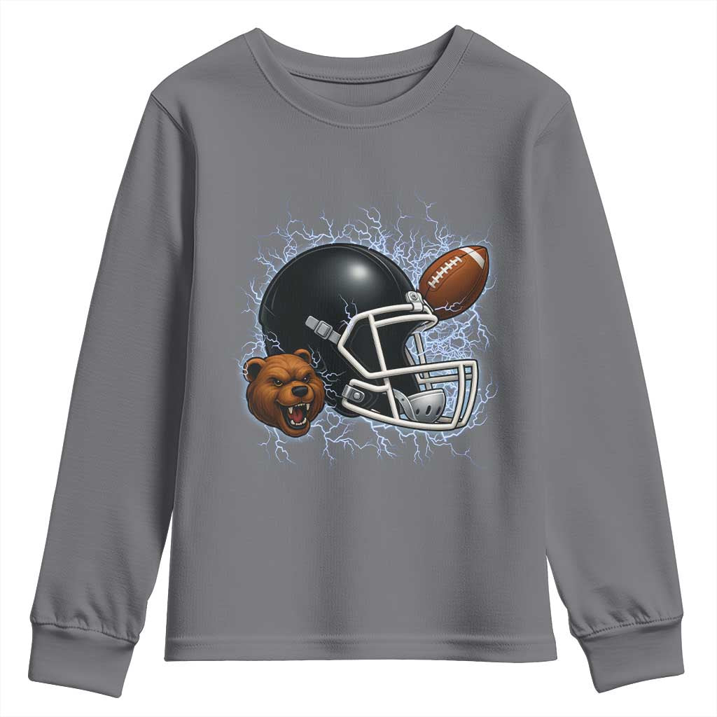 Game Day Sports Fan Gift Youth Sweatshirt Lightning Bear Helmet TS12 Charcoal Print Your Wear