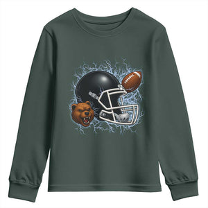 Game Day Sports Fan Gift Youth Sweatshirt Lightning Bear Helmet TS12 Dark Forest Green Print Your Wear
