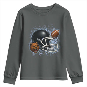 Game Day Sports Fan Gift Youth Sweatshirt Lightning Bear Helmet TS12 Dark Heather Print Your Wear
