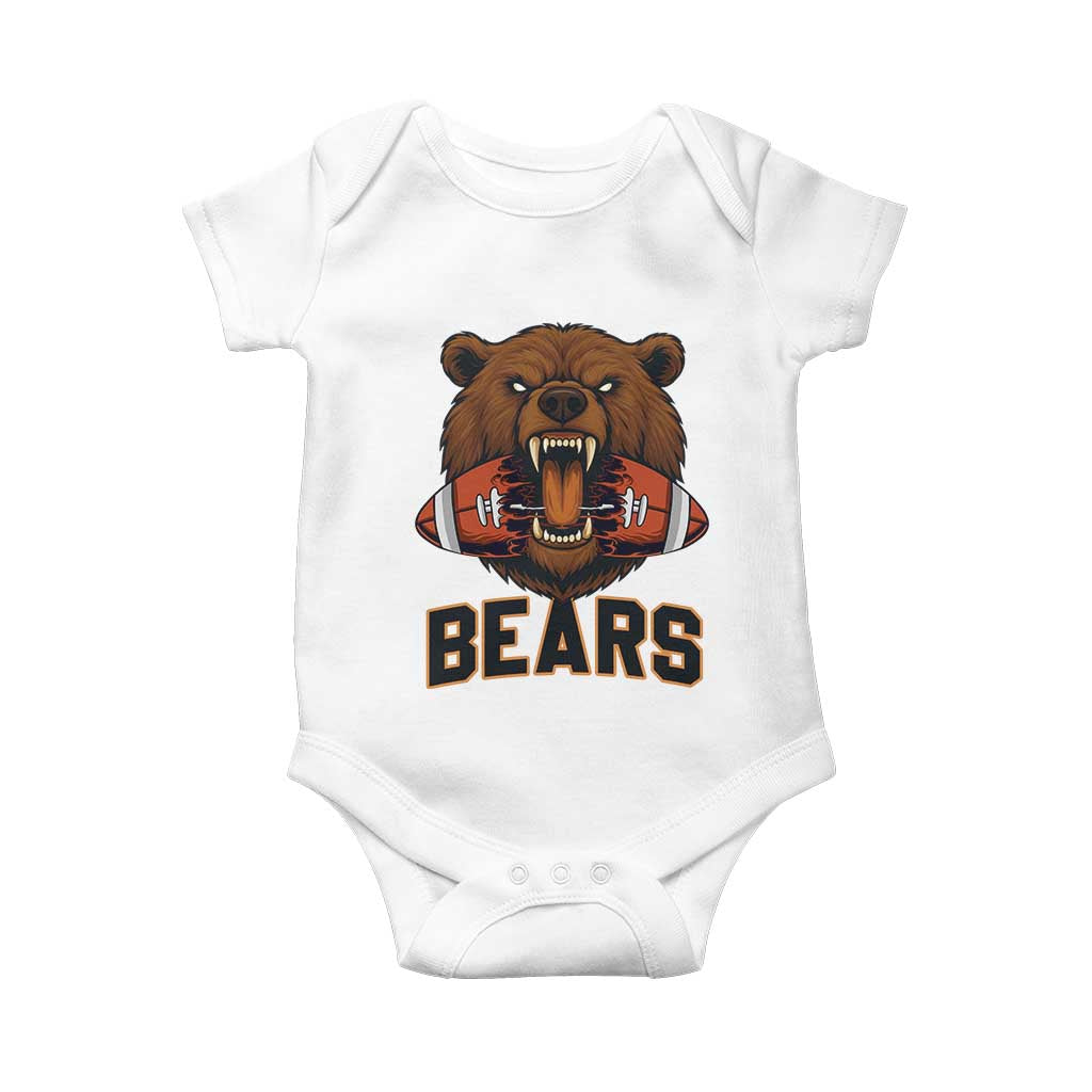 Football Player Gift Baby Onesie Fierce Bear Biting Ball TS12 White Print Your Wear