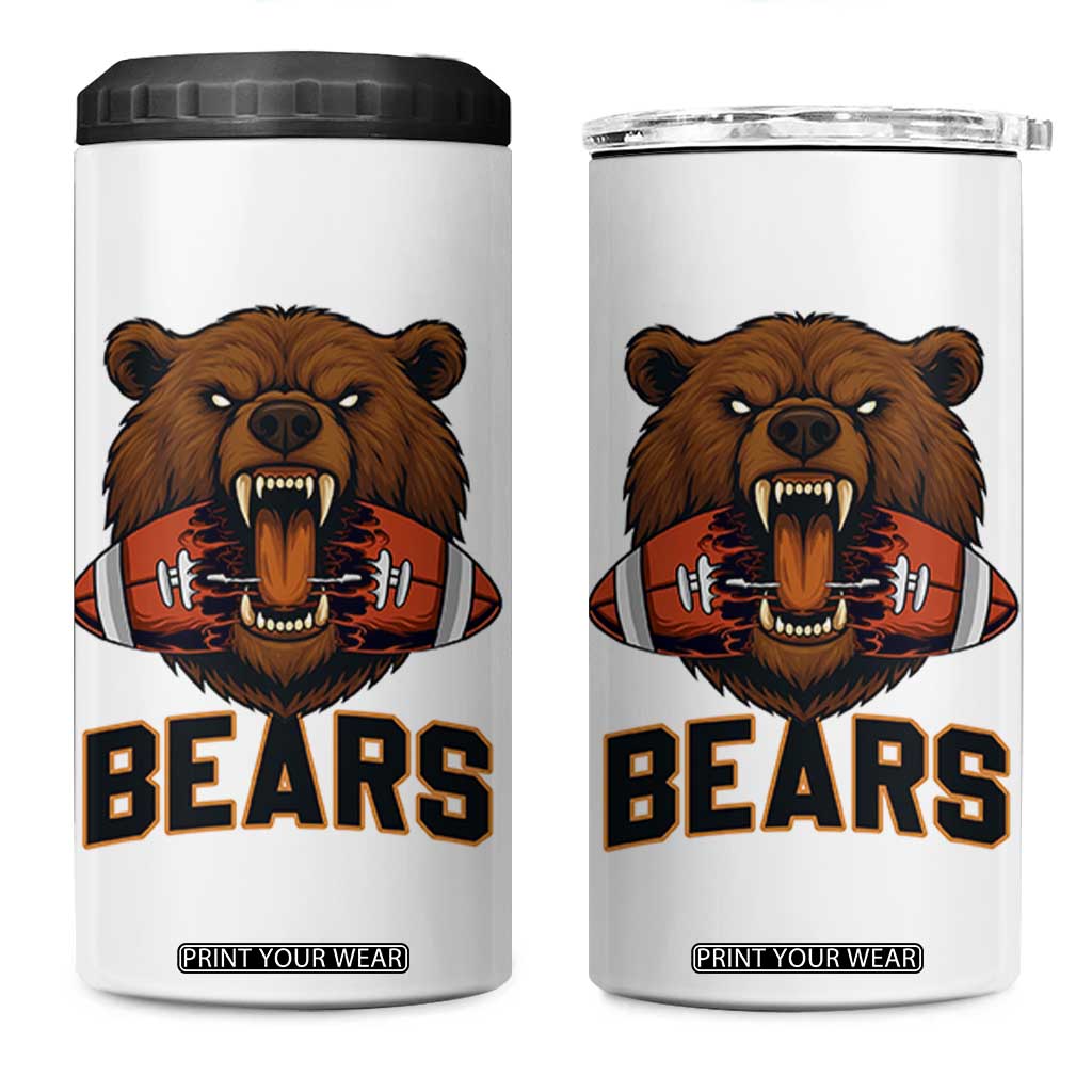 Football Player Gift 4 in 1 Can Cooler Tumbler Fierce Bear Biting Ball TS12 One Size: 16 oz White Print Your Wear