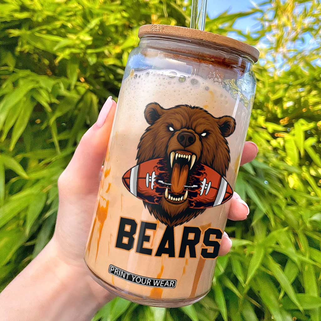 Football Player Gift Glass Can Fierce Bear Biting Ball TS12 White Print Your Wear
