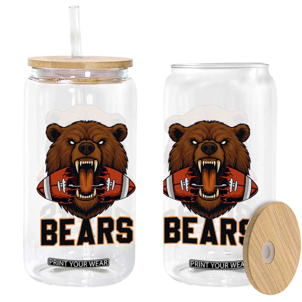 Football Player Gift Glass Can Fierce Bear Biting Ball TS12 Print Your Wear