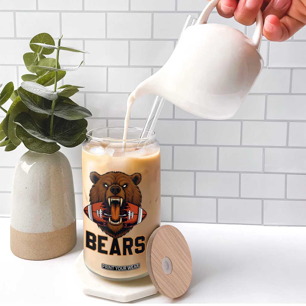 Football Player Gift Glass Can Fierce Bear Biting Ball TS12 Print Your Wear