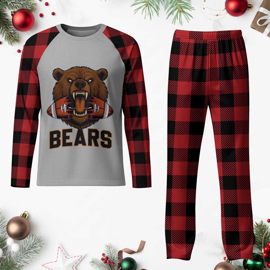 Football Player Gift Plaid Pajama Set Fierce Bear Biting Ball TS12 Buffalo Plaid Print Your Wear