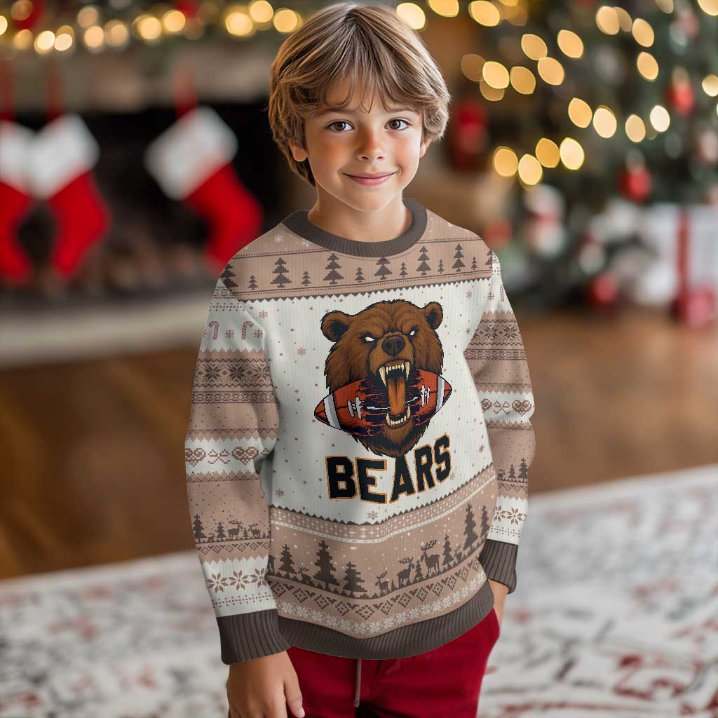 Football Player Gift Ugly Christmas Sweater Fierce Bear Biting Ball TS12 Mocha Mousse Print Your Wear