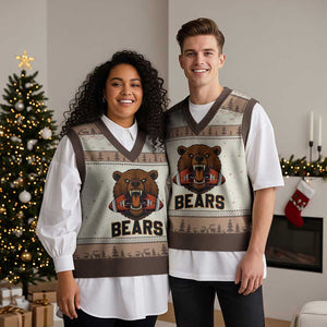 Football Player Gift V-Neck Knit Sweater Vest Fierce Bear Biting Ball TS12 Mocha Mousse Print Your Wear