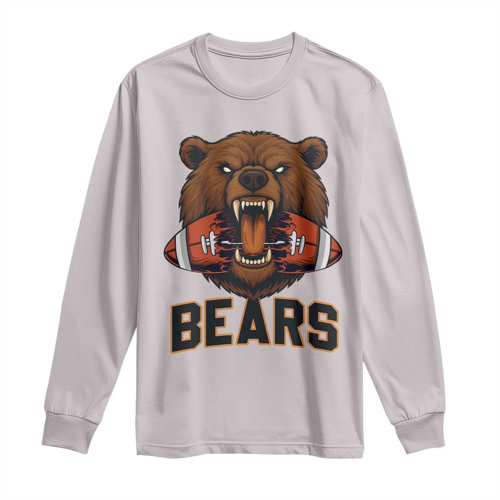 Football Player Gift Long Sleeve Shirt Fierce Bear Biting Ball TS12 Ice Gray Print Your Wear