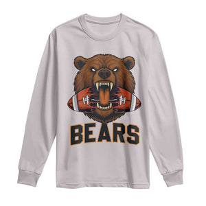 Football Player Gift Long Sleeve Shirt Fierce Bear Biting Ball TS12 Ice Gray Print Your Wear