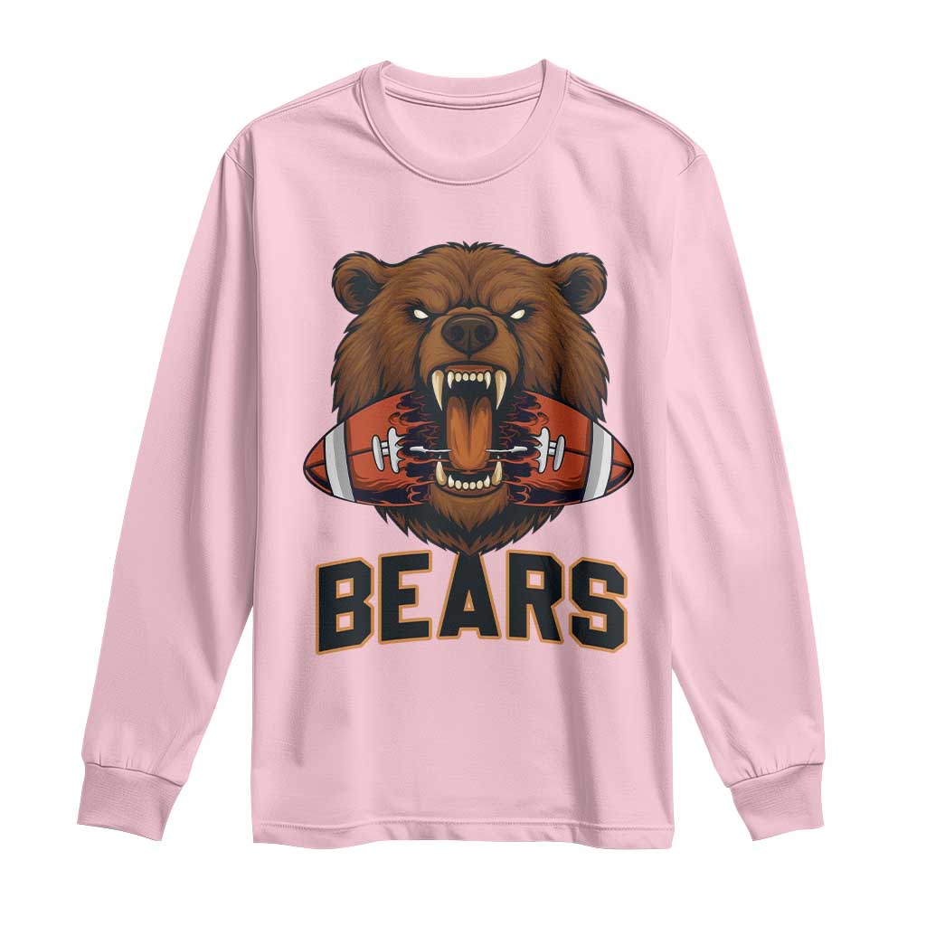 Football Player Gift Long Sleeve Shirt Fierce Bear Biting Ball TS12 Light Pink Print Your Wear