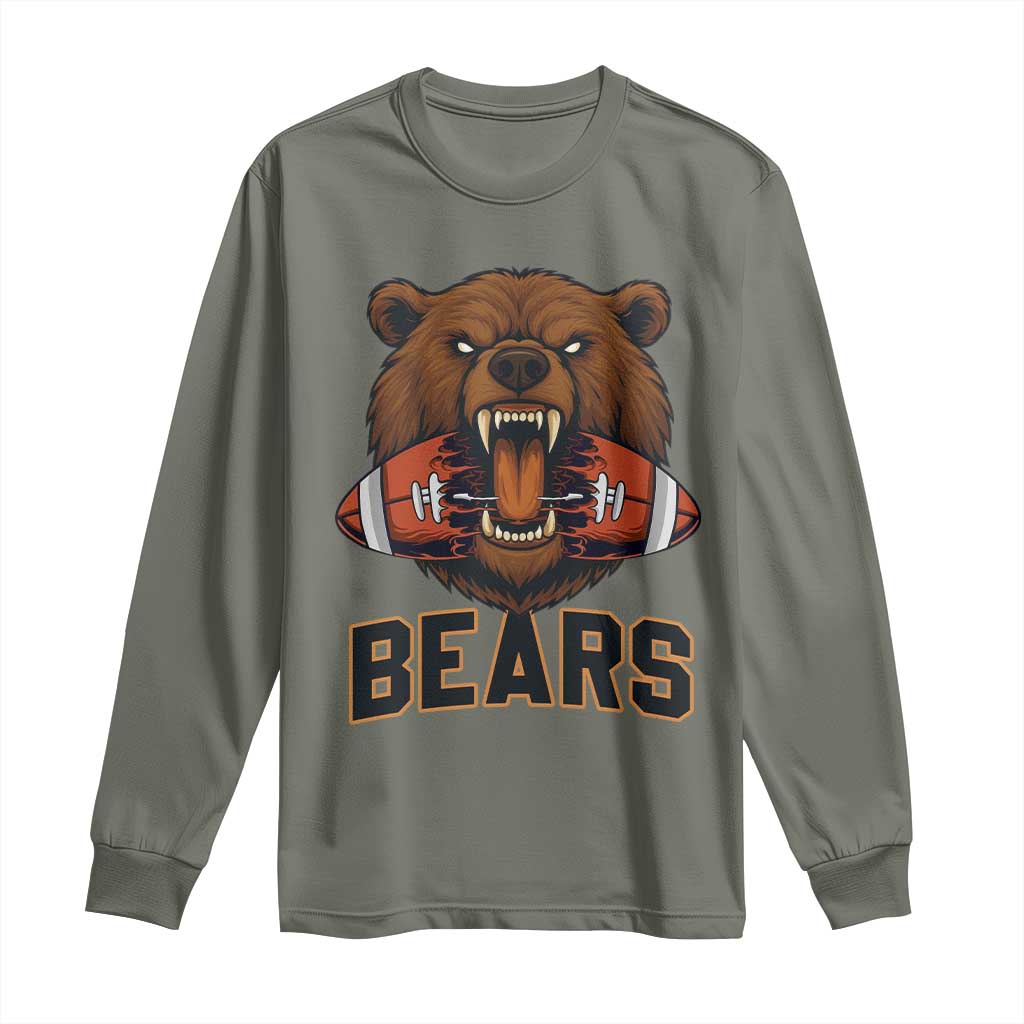 Football Player Gift Long Sleeve Shirt Fierce Bear Biting Ball TS12 Military Green Print Your Wear