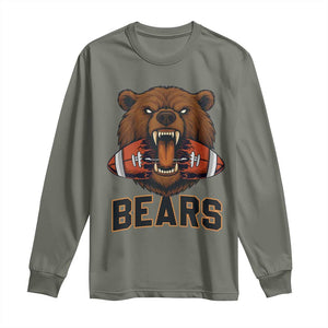 Football Player Gift Long Sleeve Shirt Fierce Bear Biting Ball TS12 Military Green Print Your Wear