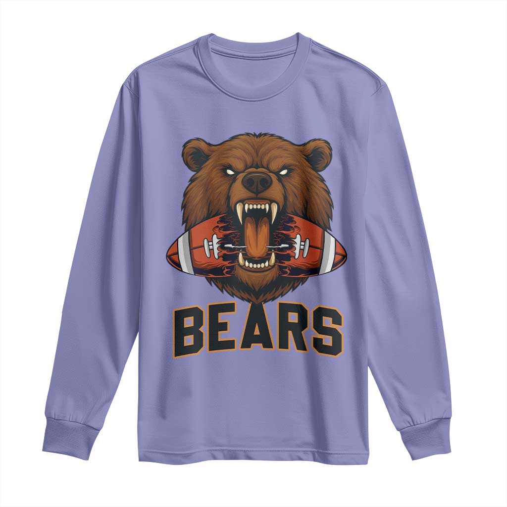 Football Player Gift Long Sleeve Shirt Fierce Bear Biting Ball TS12 Violet Print Your Wear