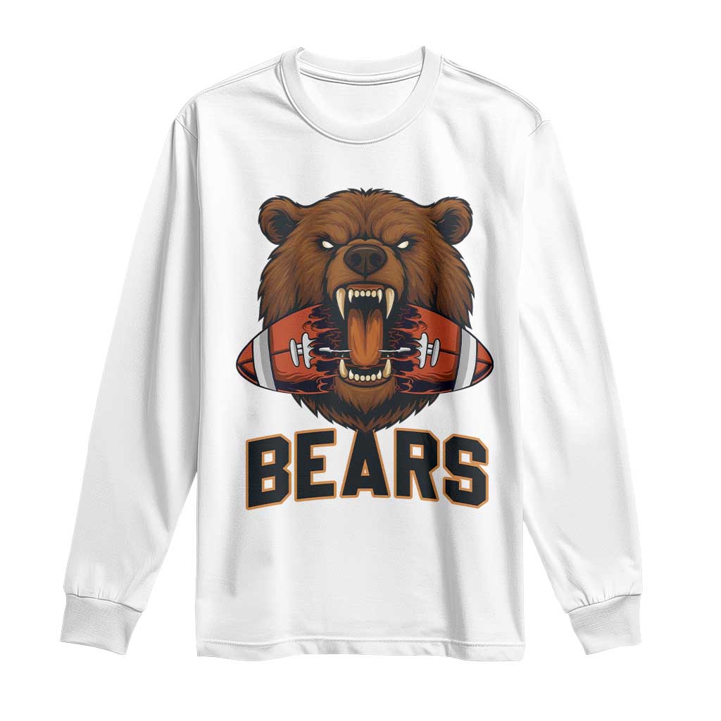 Football Player Gift Long Sleeve Shirt Fierce Bear Biting Ball TS12 White Print Your Wear