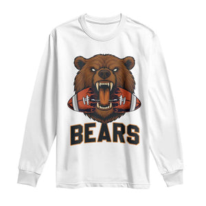 Football Player Gift Long Sleeve Shirt Fierce Bear Biting Ball TS12 White Print Your Wear