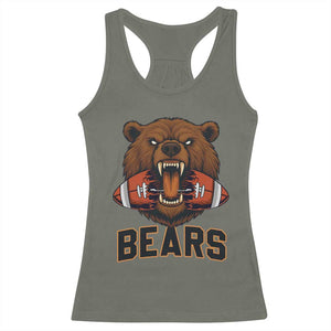 Football Player Gift Racerback Tank Top Fierce Bear Biting Ball TS12 Military Green Print Your Wear