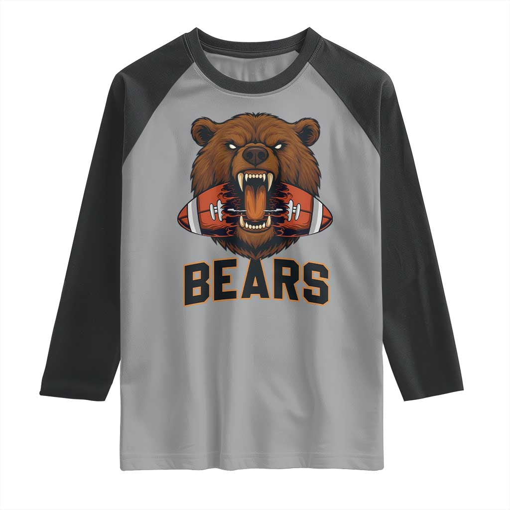 Football Player Gift Raglan Shirt Fierce Bear Biting Ball TS12 Sport Gray Black Print Your Wear