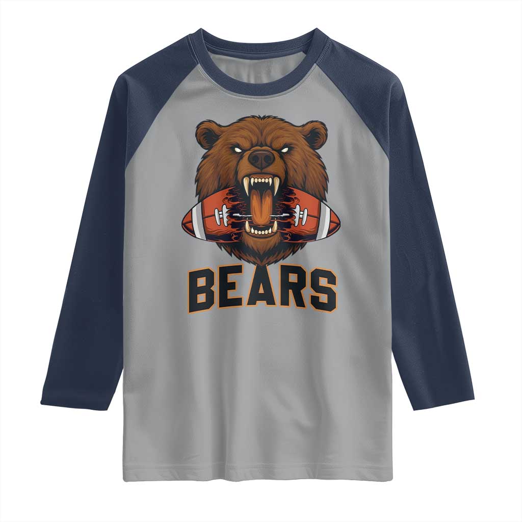 Football Player Gift Raglan Shirt Fierce Bear Biting Ball TS12 Sport Gray Navy Print Your Wear
