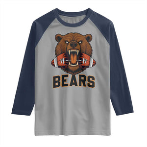 Football Player Gift Raglan Shirt Fierce Bear Biting Ball TS12 Sport Gray Navy Print Your Wear