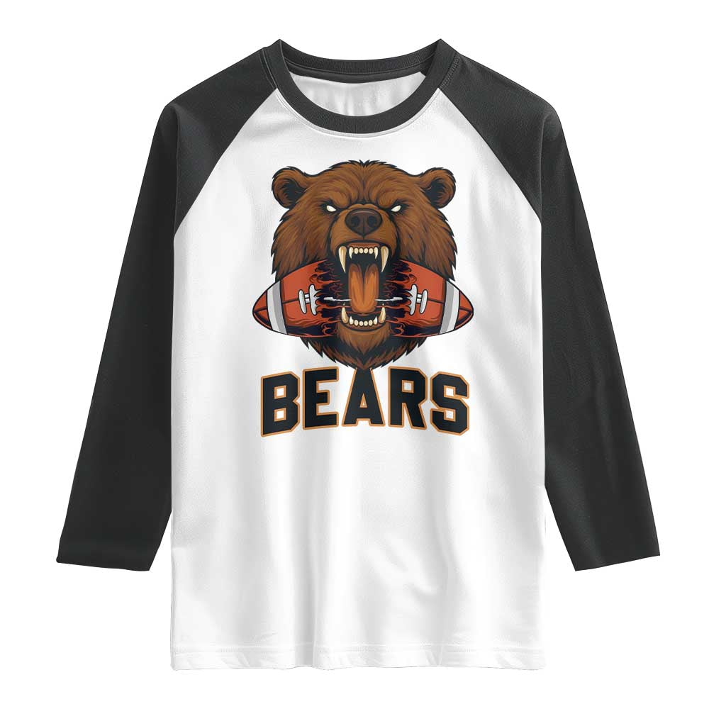 Football Player Gift Raglan Shirt Fierce Bear Biting Ball TS12 White Black Print Your Wear