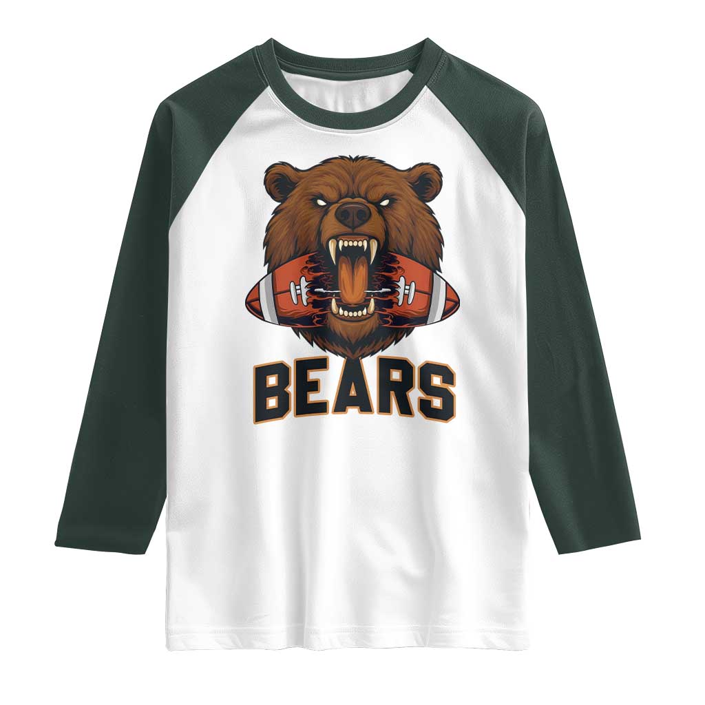 Football Player Gift Raglan Shirt Fierce Bear Biting Ball TS12 White Dark Forest Green Print Your Wear