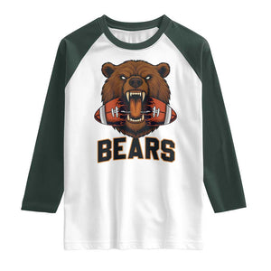 Football Player Gift Raglan Shirt Fierce Bear Biting Ball TS12 White Dark Forest Green Print Your Wear