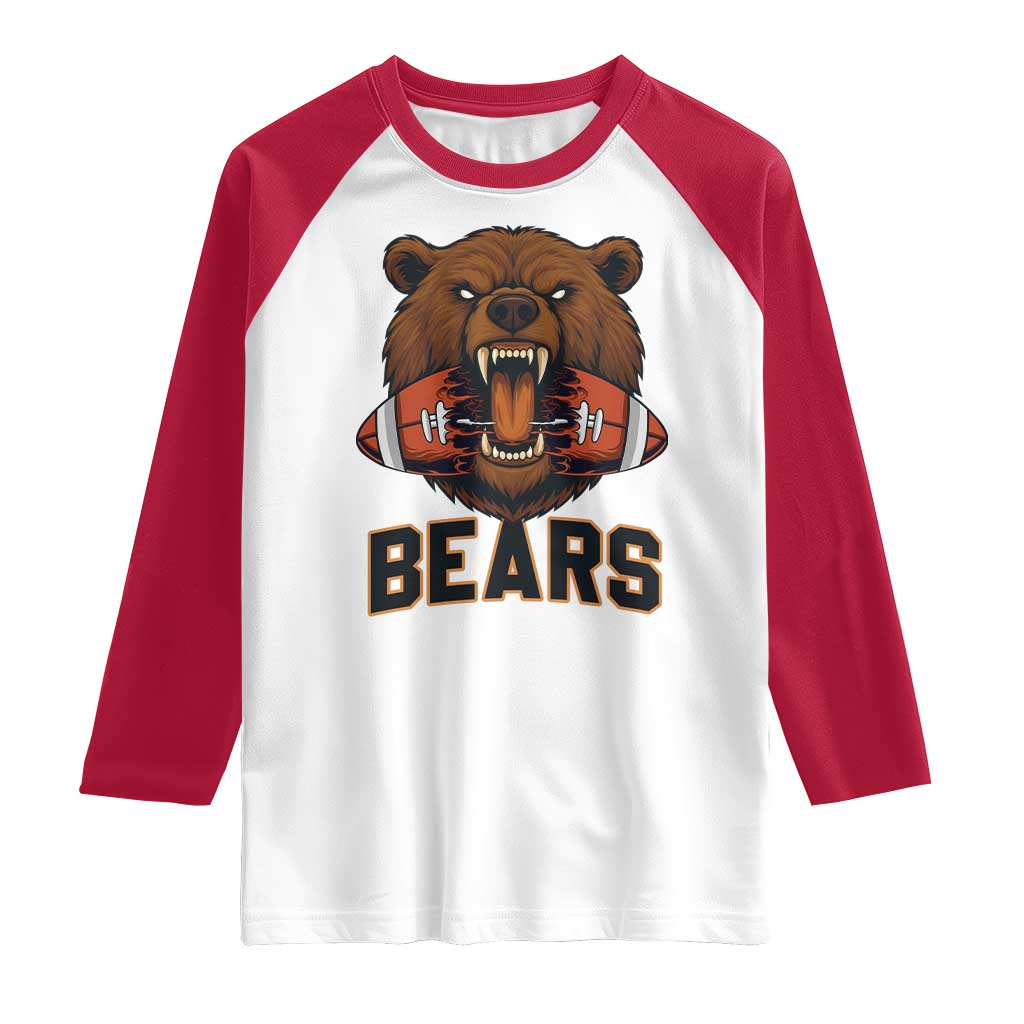 Football Player Gift Raglan Shirt Fierce Bear Biting Ball TS12 White Red Print Your Wear