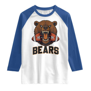 Football Player Gift Raglan Shirt Fierce Bear Biting Ball TS12 White Royal Print Your Wear